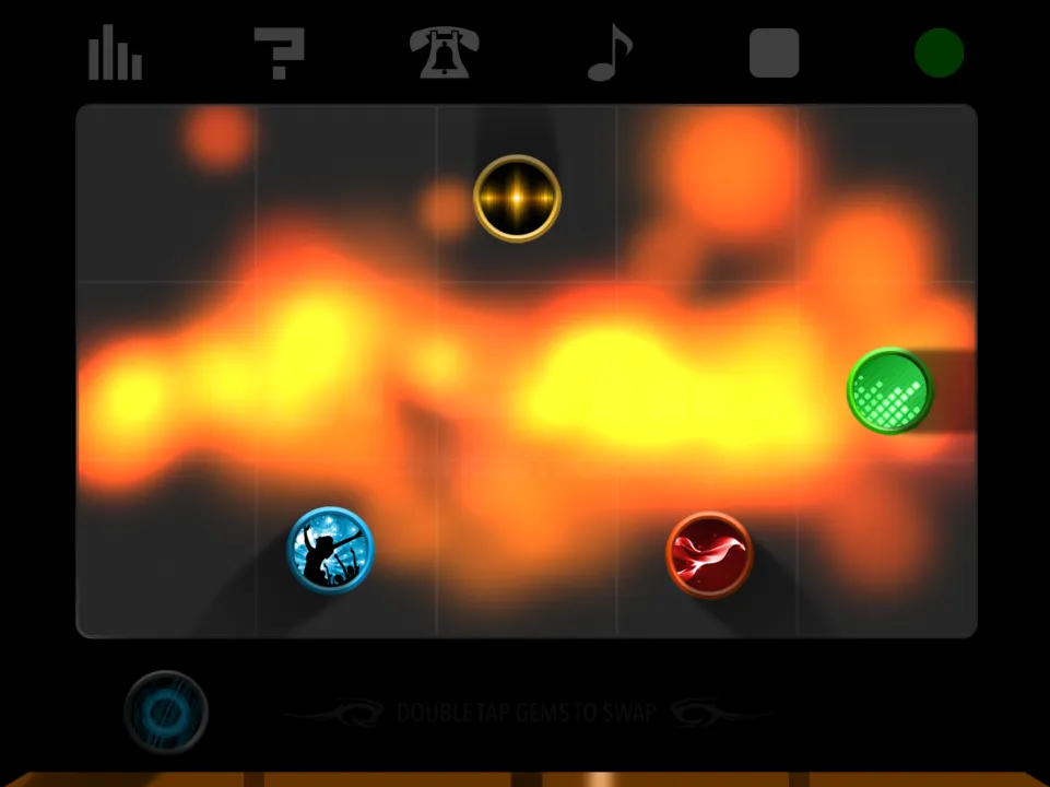 On iPad, four gems spread across the grid under a fiery orange and yellow glow