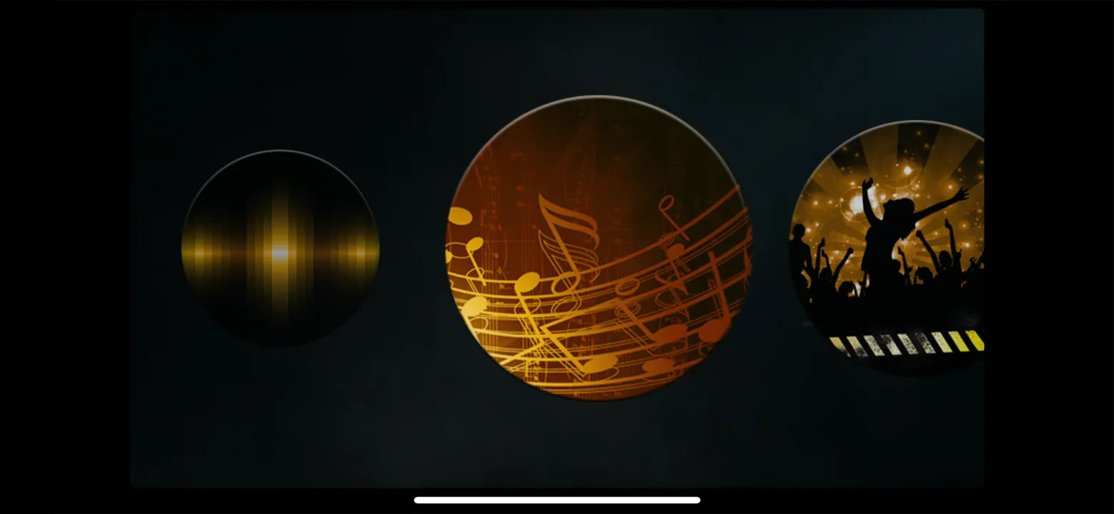 Sound pack picker showing three round pack artworks to swap into a gem