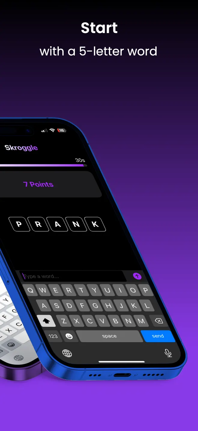 Start with a five-letter word: PRANK, shown in dark mode